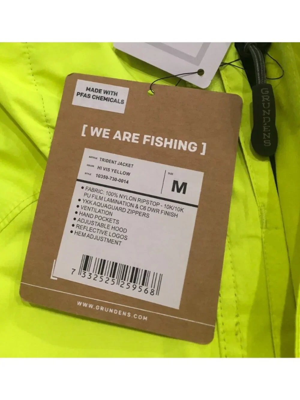 Gruden's Trident Mens Medium Neon Yellow Hooded Rain Fishing Jacket New w Tags
